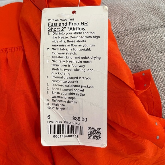 NWT Lululemon Fast & Free High Rise Shorts 2" Insense Emboss Solar Orange Size 6 - Picture 5 of 8